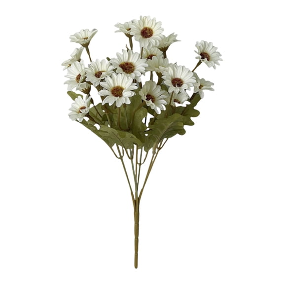 1Bundles Fake Mums Artificial Fall Flowers for Outdoors Silk Daisy Floral Faux Mum Plants for Home Decor Indoor Outside Porch Pots Planters Potted Decorations (White)