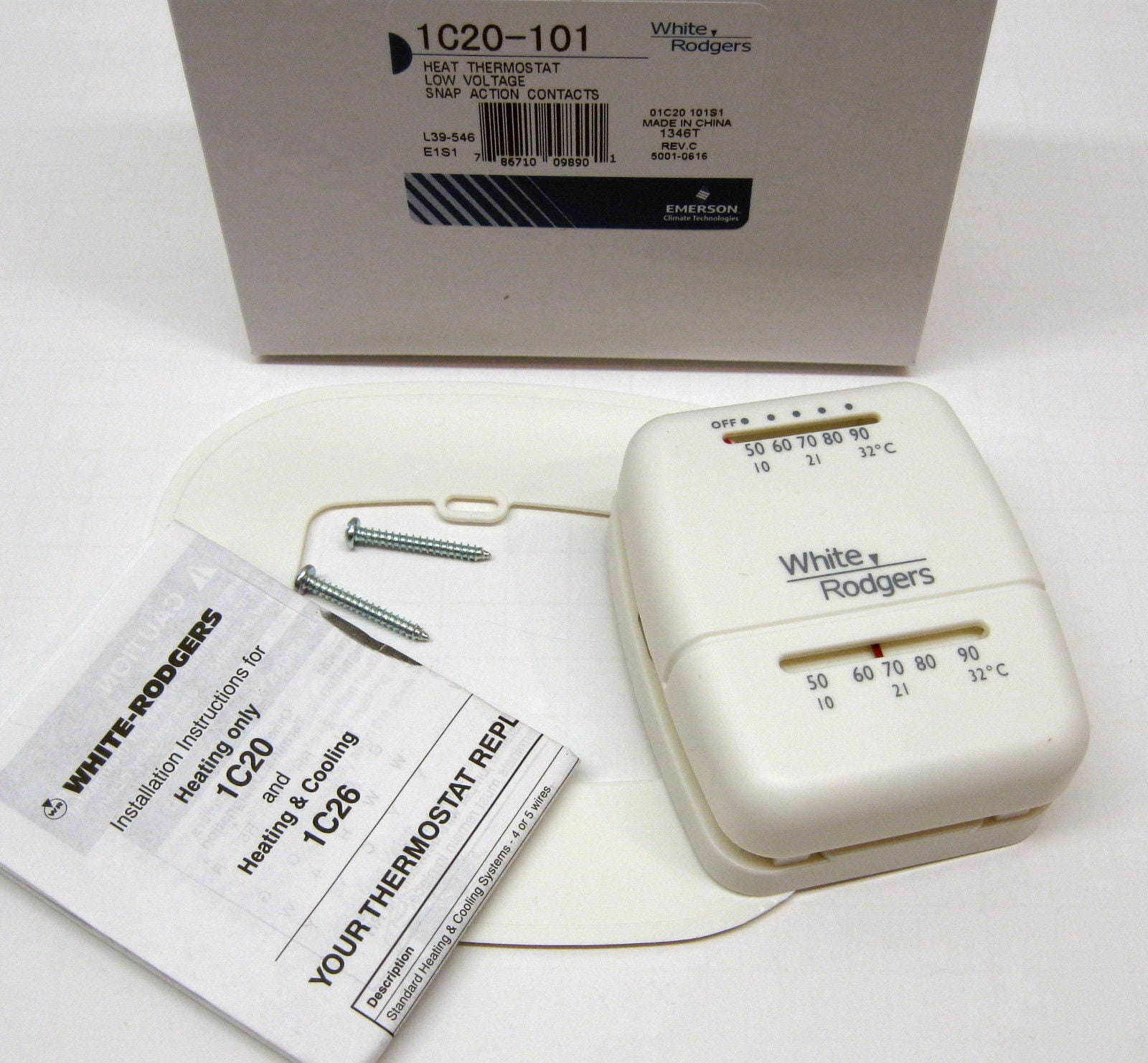 White-Rodgers 1C20101S1 White Rodgers Heating Thermostat - White