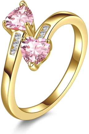 1CT Adjustable Women Heart Ring 14K Gold Plated Birthstone Rings for Women Promise Ring for her Simulated Gemstone Statement Stackable Band Width 2mm Open Size 5~9