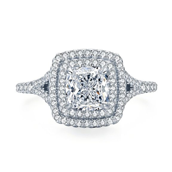 1CT Cushion Cut Moissanite Rings for Women D Color VVS1 Clarity Womens Engagement Rings 925 Sterling Silver Wedding Ring Promise Ring for Women Size 5-9
