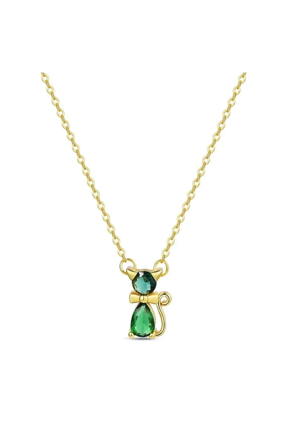 1CT Green Emerald 925 Silver Cat Shape Pendant 14K Yellow Gold Plated