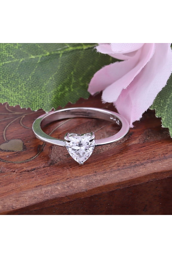 1CT Lab Created Diamond Heart Cut Solitaire Engagement Ring 14K White Gold Plated