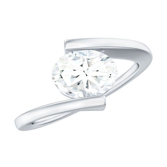 Rosec Jewels 1CT Lab Diamond East West Oval Engagement Ring - EF-VS Quality - With Jewelry Box, 10K White Gold, US 6.50