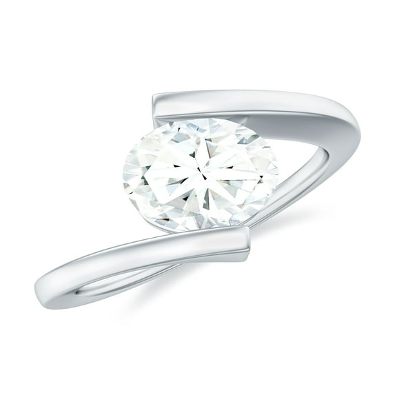Rosec Jewels 1CT Lab Diamond East West Oval Engagement Ring - EF-VS Quality - With Jewelry Box, 925 Sterling Silver, US 4.00