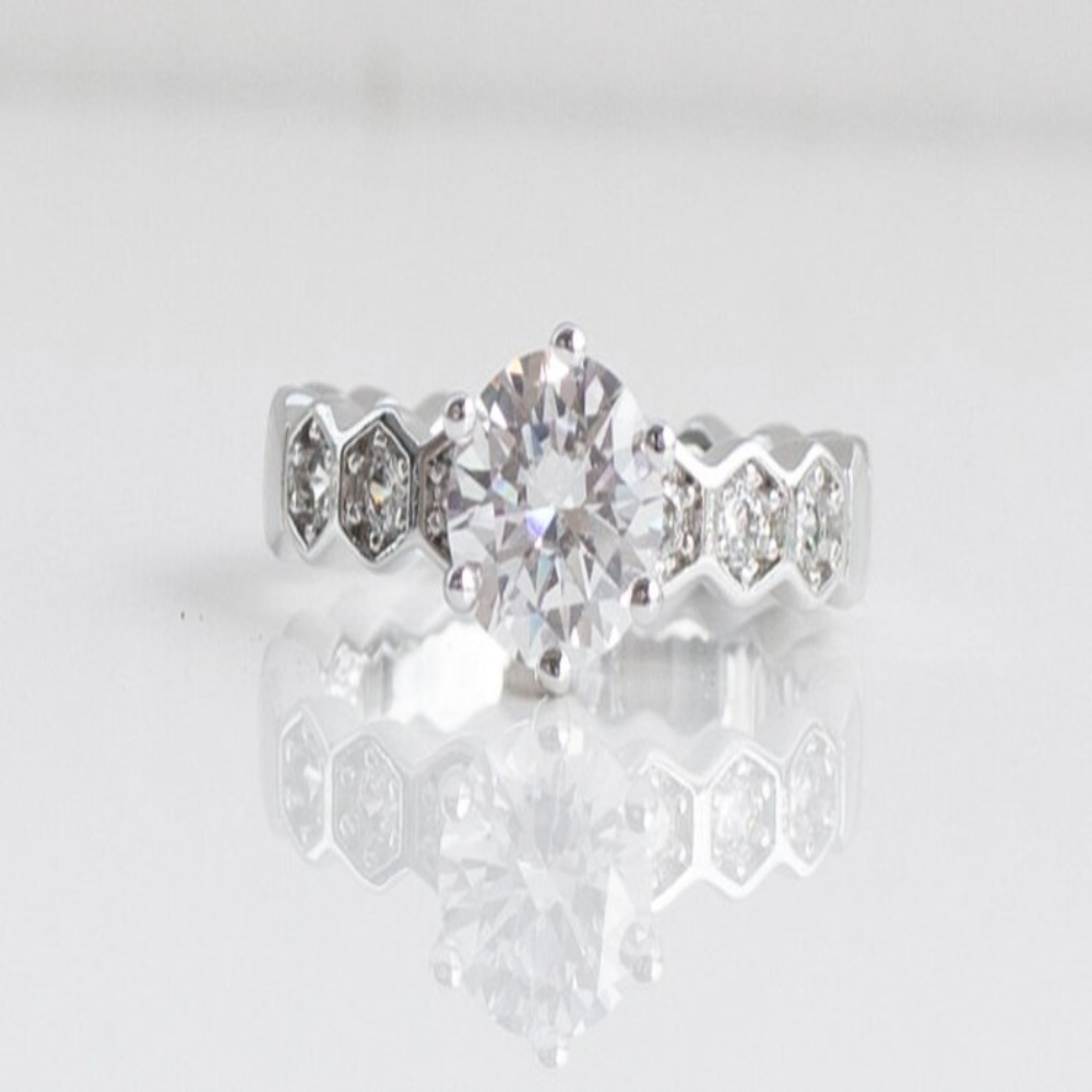 1CT Moissanite (D/VVS1) Round Cut Solitaire Ring 14K White Gold Plated Fine Jewelry for Women