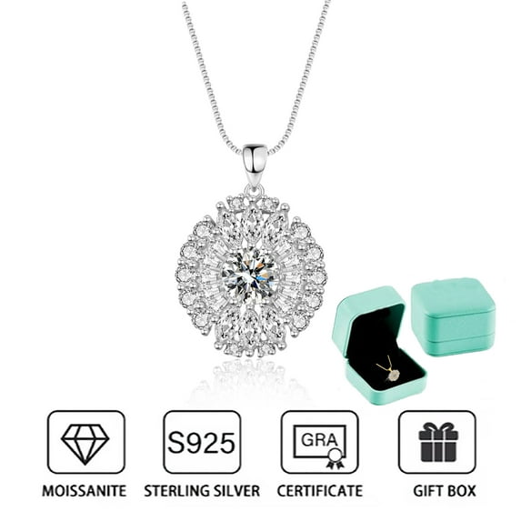 1CT Moissanite Pendant Necklace, 925 Sterling Silver Pendant Necklace for Women, Anniversary Jewelry Gifts for Wife Girlfriend, Adjustable 16-18 inch