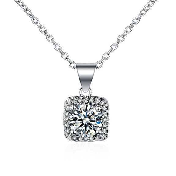 1CT Moissanite Pendant Necklace for Women, Halo Sqaure 925 Sterling Silver Necklace Gift for Wife Mother Her