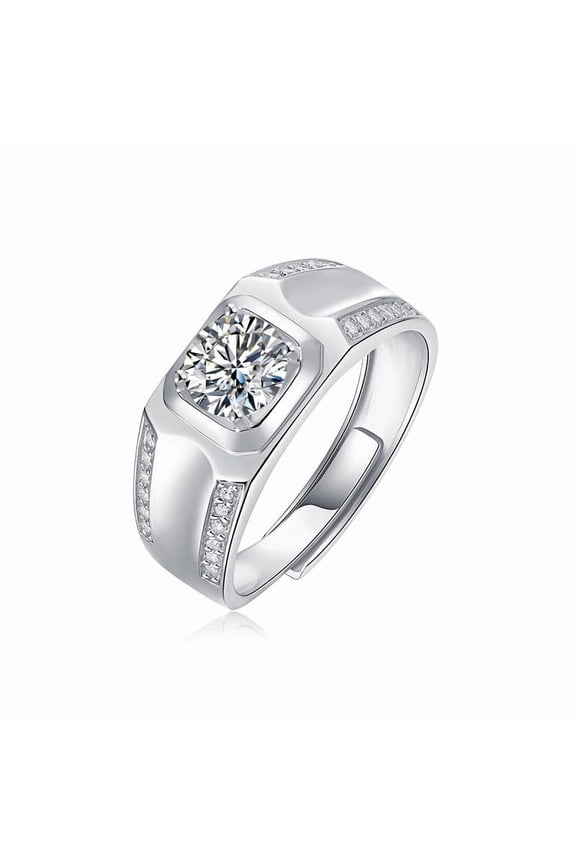 1CT Moissanite Rings for Men Adjustable Diamond Wedding Bands 18K 925 Sterling Silver Moissanite Ring Moissanite Engagement Rings Mens Diamond Rings Diamond Promise Ring for Him