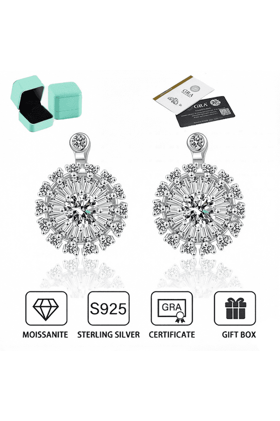 1CT Moissanite Sunburst Halo Stud Earrings for Women D Color VVS1, S925 Sterling Silver With 18K Gold Plated, Sparkling Wind Chime Rotating Dainty Earrings for Engagement, Wedding & Party