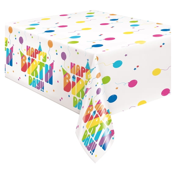 1 Count 54IN x 84IN Rectangular Multicolor Happy Birthday Day Plastic Table Cover by Way To Celebrate