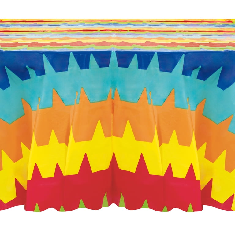 Way To Celebrate Fiesta Striped Round Plastic Table Cover 84 Inch