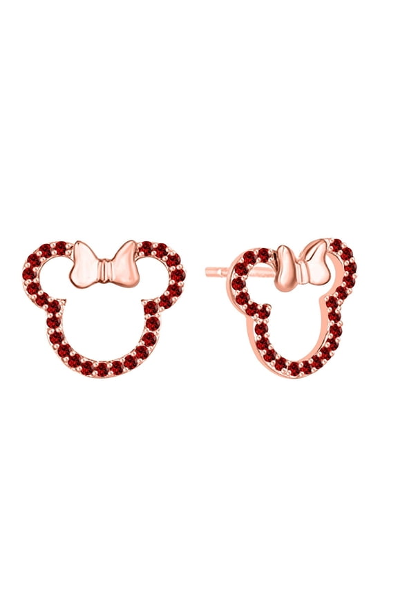 1CT Round Cut Lab Created Ruby Women's Stud Earrings 14K Rose Gold Plated Silver