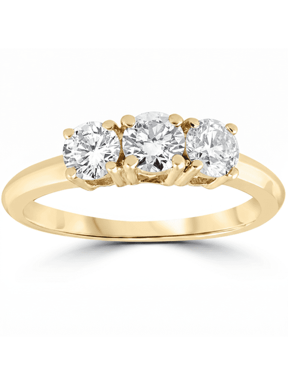 1CT Round Cut Simulated Diamond 3-Stone Engagement Ring 14K Yellow Gold Plated Past Present Future Anniversary Ring for Women