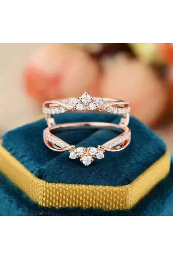 1CT Round Cut Simulated Diamond Women's Enhancer Wrap Guard Wedding Ring 14k Rose Gold Plated Silver