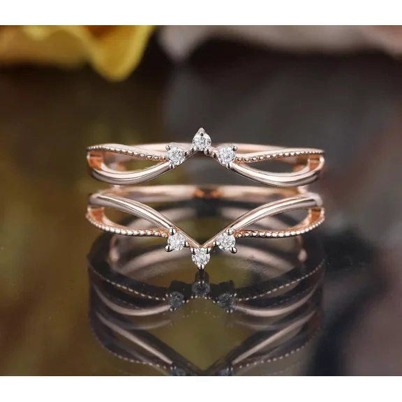 1CT Round Cut White Moissanite Enhancer Wrap Guard Ring 14K Rose Gold Plated