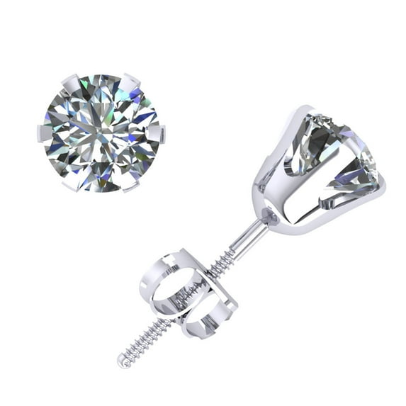1CT Round Diamond Solitaire Stud Earrings 14k White Gold 6Prong ScrewBack K I2