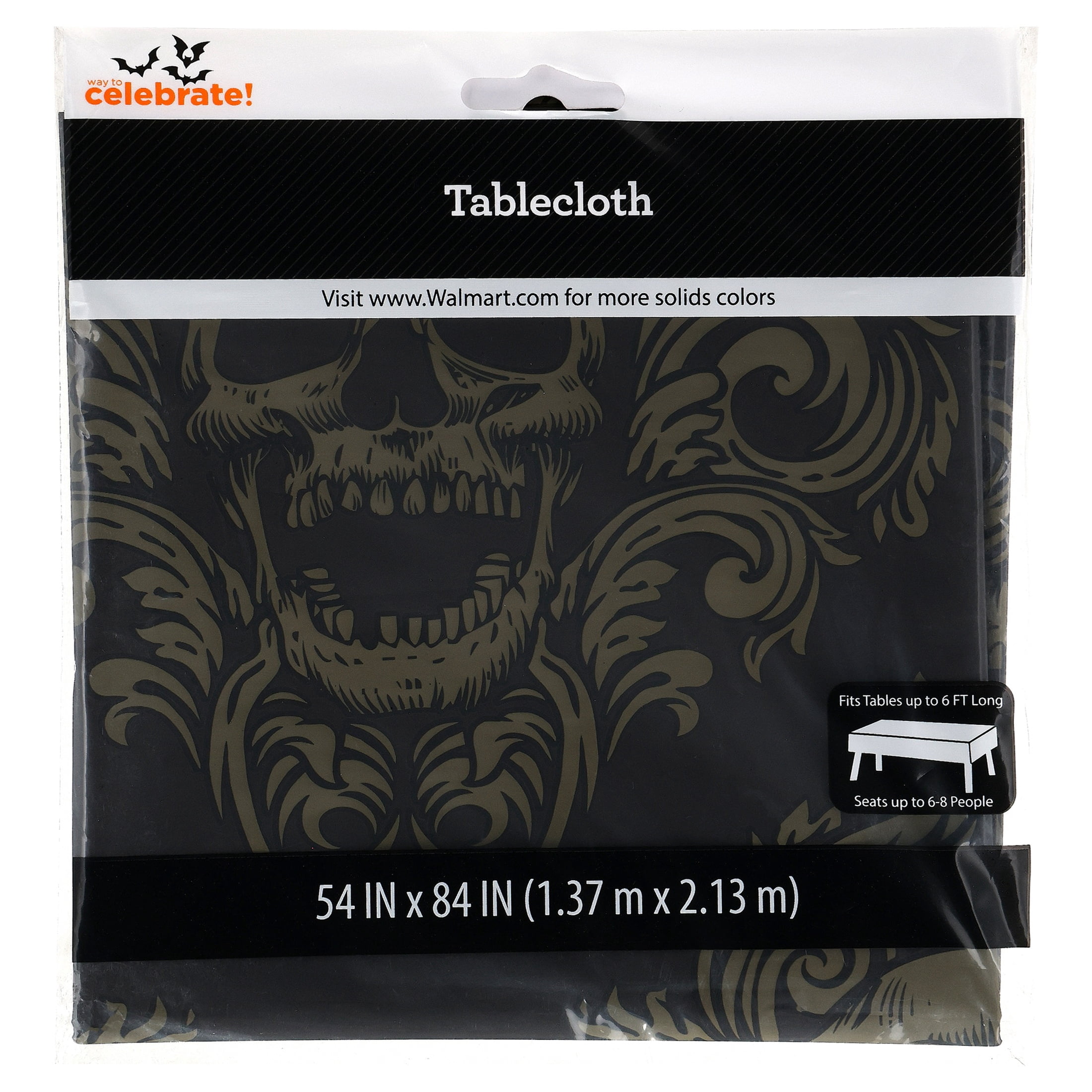 Skull Tablecloth, Black and Gold, 54" x 84", Halloween by Way To Celebrate