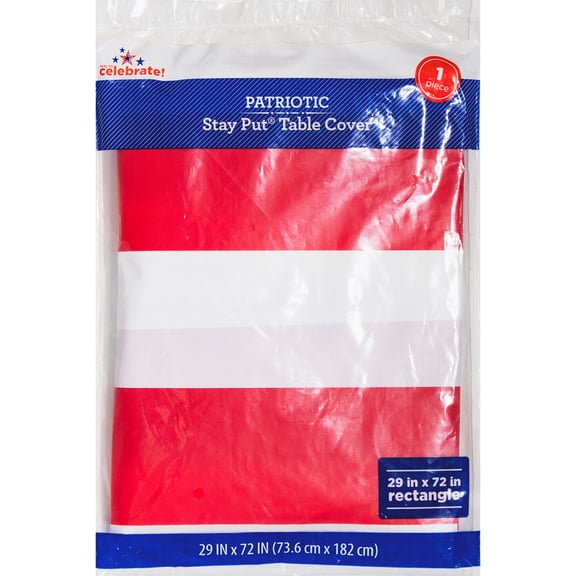 Way to Celebrate Patriotic Red and White Striped Stay Put Table Cover, 29" x 72"