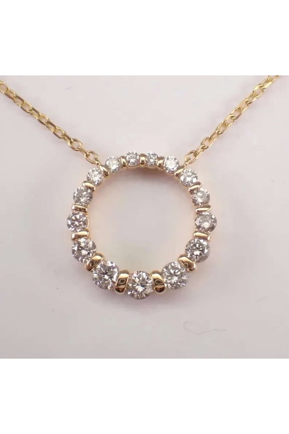 1CT Simulated Diamond 925 Silver Circle Pendant 14K Yellow Gold Plated