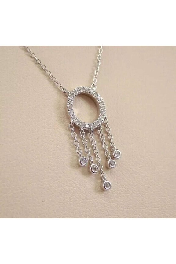 1CT Simulated Diamond 925 Silver Drop Pendant 14K White Gold Plated