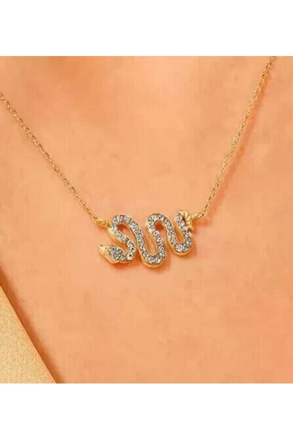 1CT Simulated Diamond 925 Silver Snake Pendant 14K Yellow Gold Plated