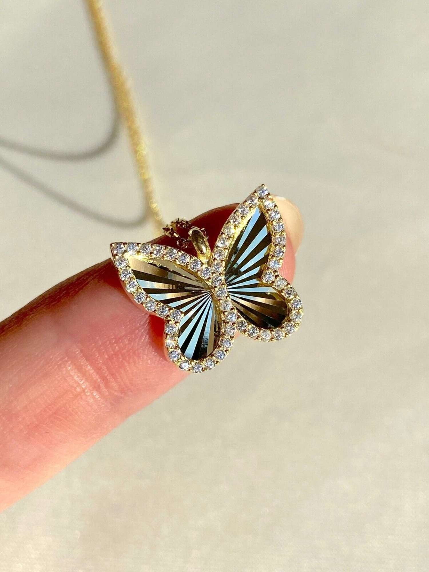 1CT Simulated Diamond 925 Silver Women's Butterfly Pendant 14k Yellow Gold Plated