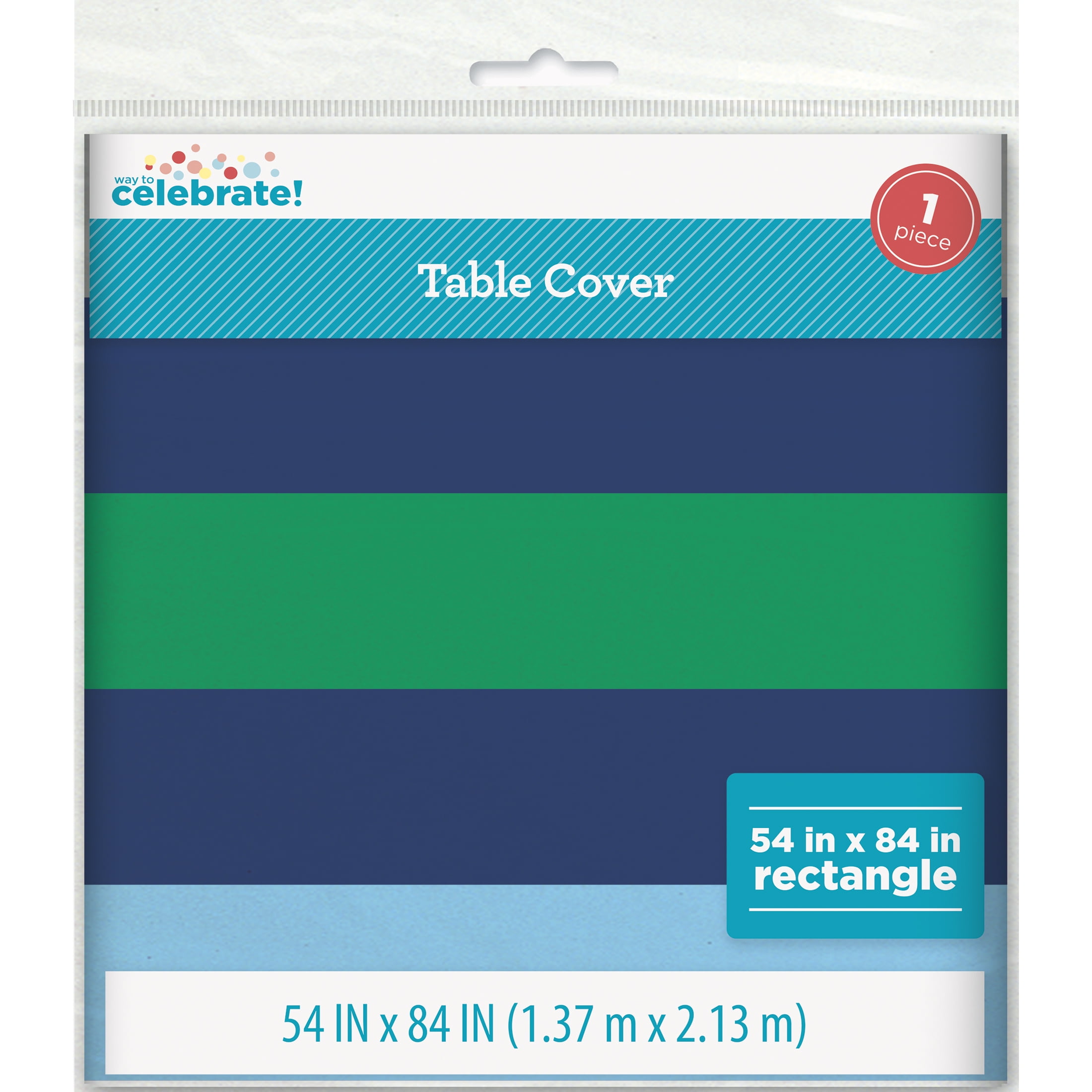 Rectangular 54" x 84" Green/Blue Stripe Table Cover, by Way To Celebrate