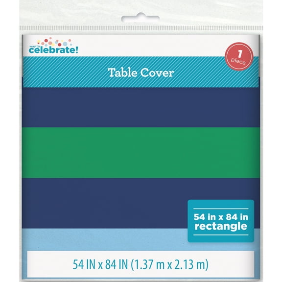 Rectangular 54" x 84" Green/Blue Stripe Table Cover, by Way To Celebrate