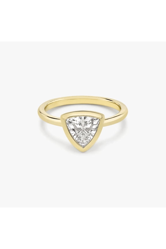 1CT Trillion Cut Bezel Set Lab Grown Diamond Engagement Ring for Women 10K Yellow Gold Minimalist Ring