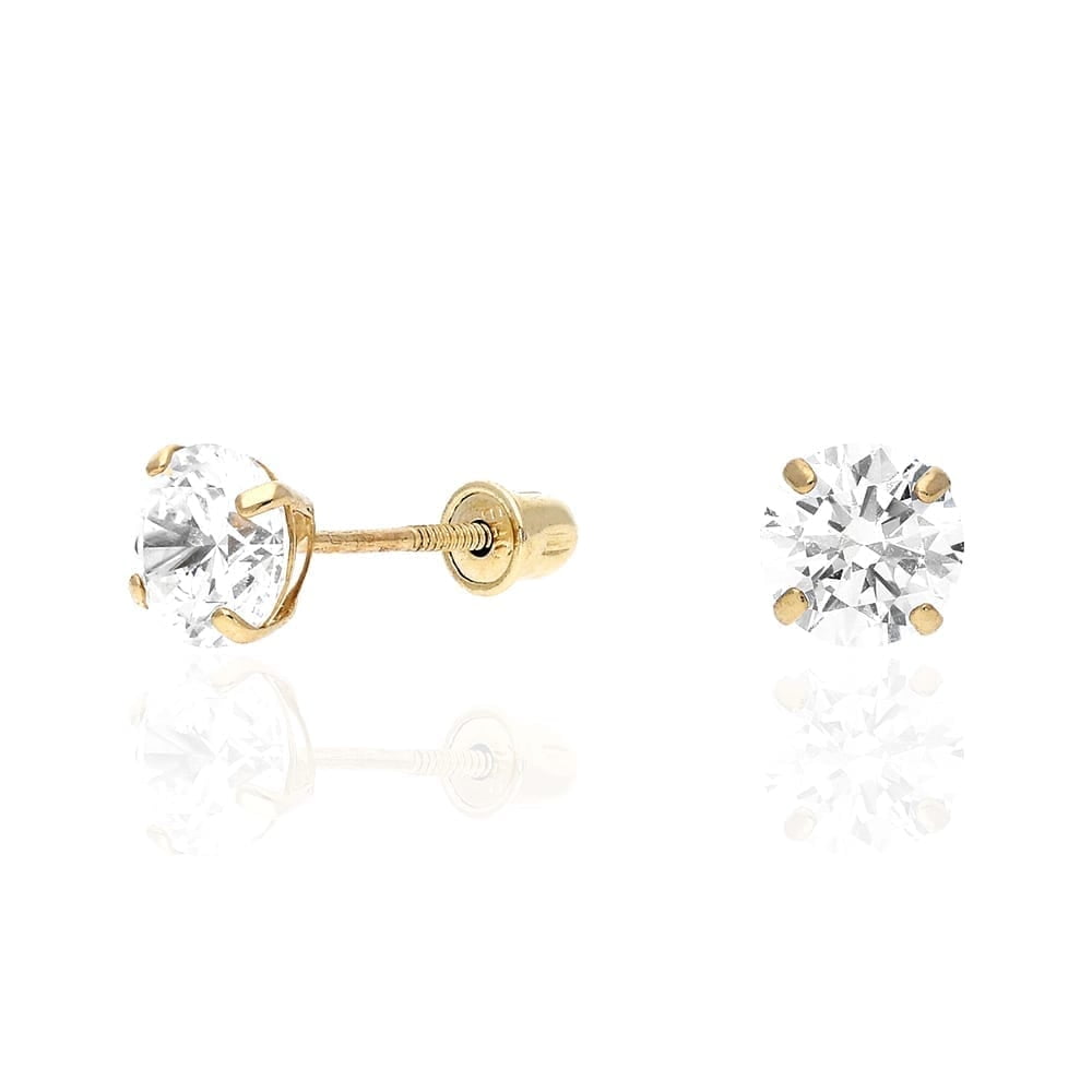 WJD EXCLUSIVES 1CTW Simulated Diamond 14K Yellow Gold Brilliant Screw Back Stud Earrings 5mm