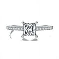 thumbnail image 1 of 1Carat Princess Cut Moissanite Engagement Ring - Diamond Pave Halo Ring- Handmade Ring - 18k White Gold Over Silver, 1 of 5