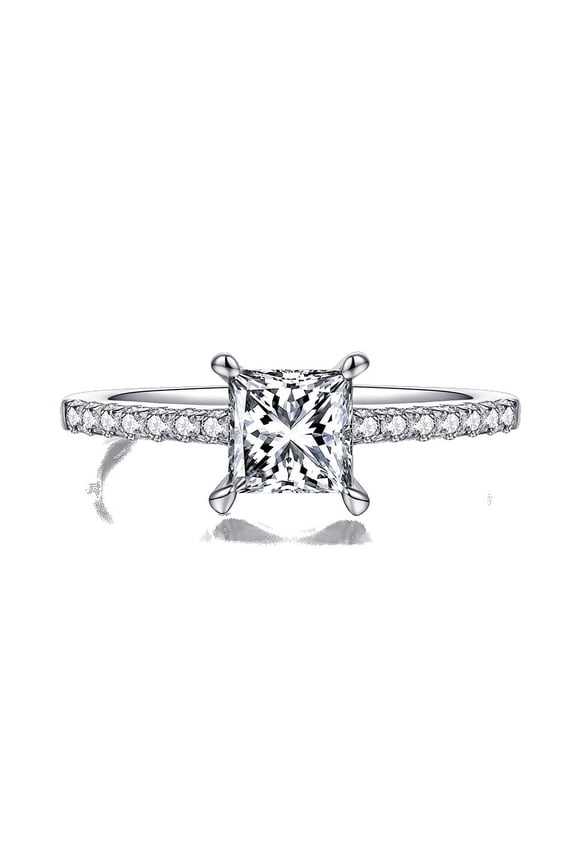 1Carat Princess Cut Moissanite Engagement Ring - Handmade - Diamond Halo Ring - Promise Ring - 18k White Gold Over Silver