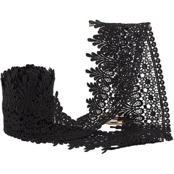 1Card Lace Trim Nylon Ribbon for Head Garters Decorating Floral Designing & Crafts Black 3-1/2 inch(89mm)