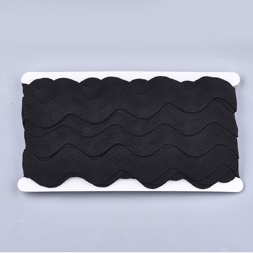 1Card Polyester Ribbons Wave Shape Black 38~40mm 10yard/card