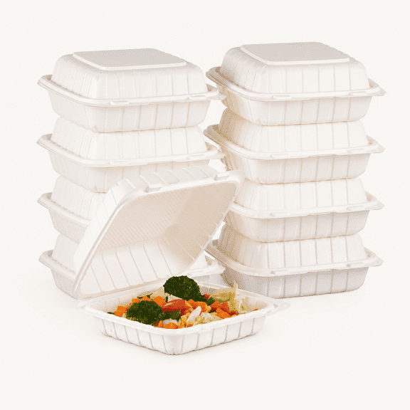 1Compartment 50Pack Plastic Clamshell Take Out Food Containers, Heavy Duty To-go Disposable Lunch Box Restaurant Meal Prep Packaging Catering Hinged Container