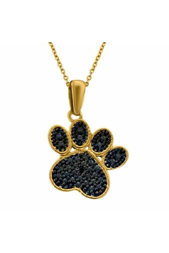 1Ct Black Lab Created Diamond Dog Paw Pendant Charm 14K Yellow Gold Finish Free Chain