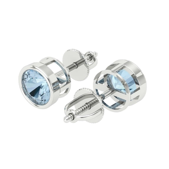 1Ct Brilliant Round Cut Studs Natural Swiss Blue Topaz 14K White Solid Solid Gold Everyday Dainty Earrings Screw Back