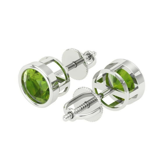 1Ct Brilliant Round Cut Studs Natural Peridot 14K White Solid Solid Gold Everyday Dainty Earrings Screw Back