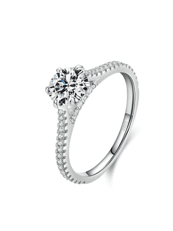 1Ct Certified Real Moissanite Engagement Ring - 14K White Gold Over 925 Sterling Silver, Round Brilliant Cut, Super Fiery Sparkle, Women's Wedding Anniversary Promise Jewelry