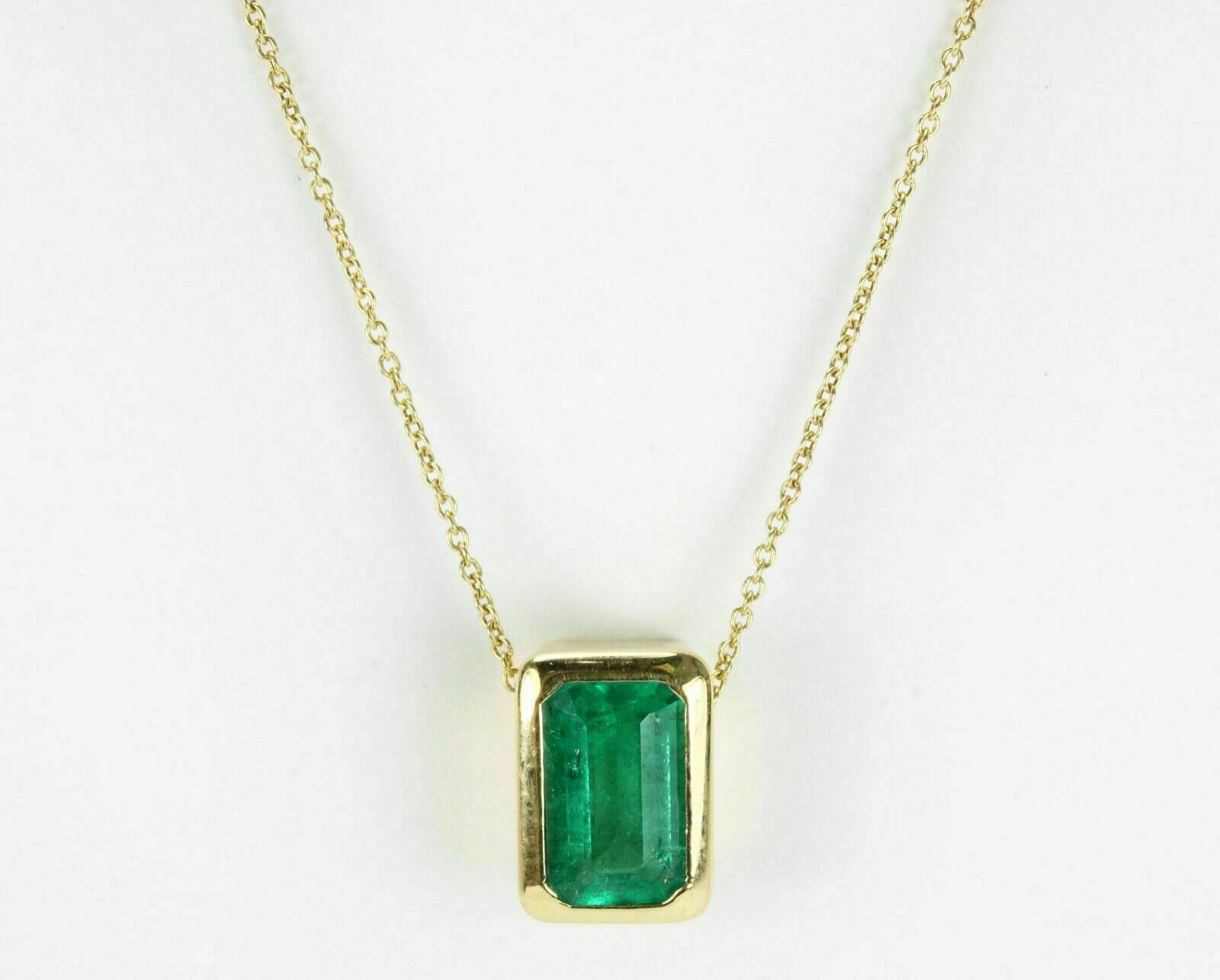 1Ct Emerald Cut Lab Created Green Emerald Solitaire Pendant 14k Yellow Gold Plated Silver