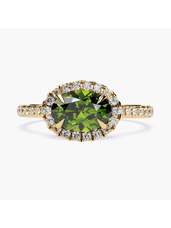 1Ct Green Oval Diamond Statement Ring 14K Solid Gold Lab Grown Diamond Minimalist Fashion Statement Ring Colored Diamond Fine Jewelry Yellow Gold
