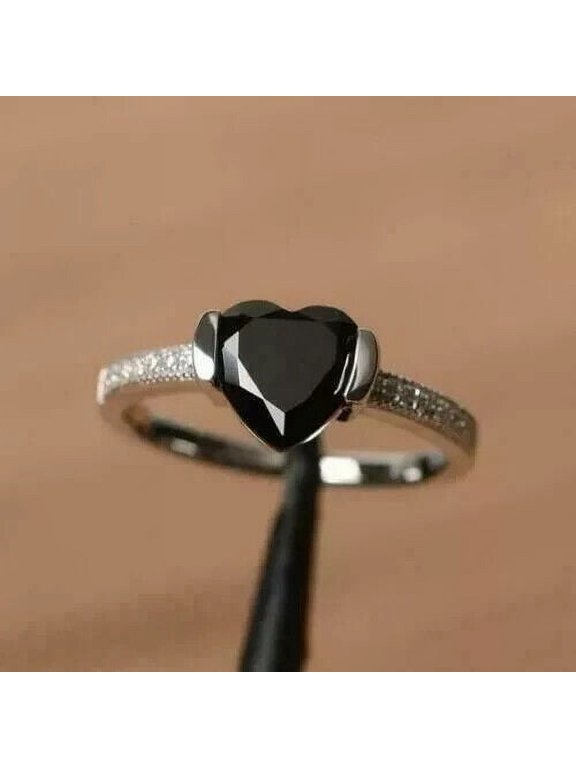 1Ct Heart Cut Lab-Created Black Diamond Women's Ring 14K White Gold Plated