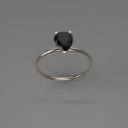 1Ct Lab Created Black Diamond Pear Cut Womens Solitaire Engagement Ring 14k White Gold Plated