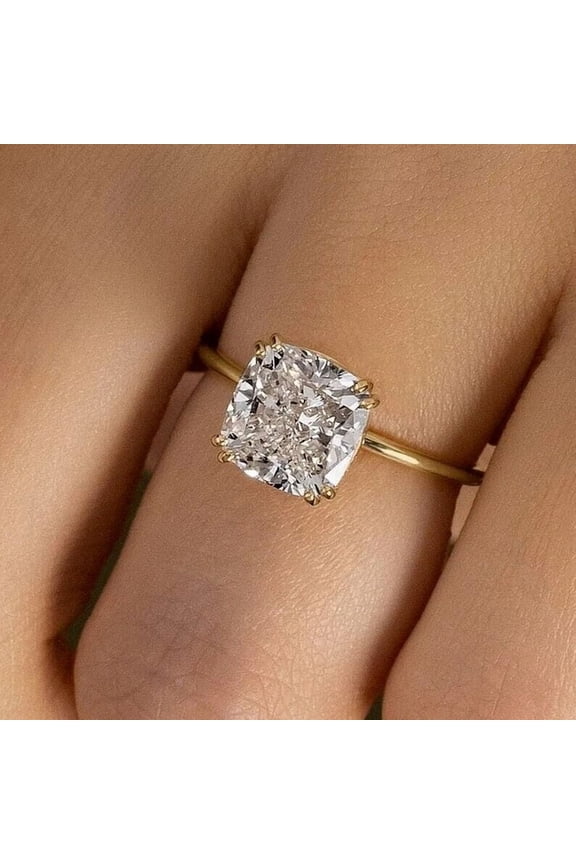 1Ct Lab Created Diamond Cushion Cut Women's Engagement Ring 14K Yellow Gold Plated