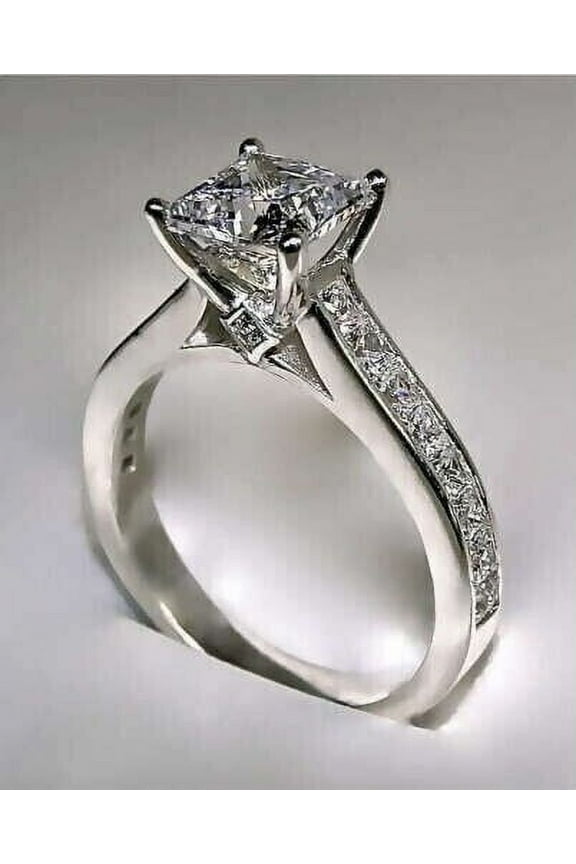 1Ct Lab Created Diamond Princess Cut Women's Wedding Ring 14K White Gold Plated