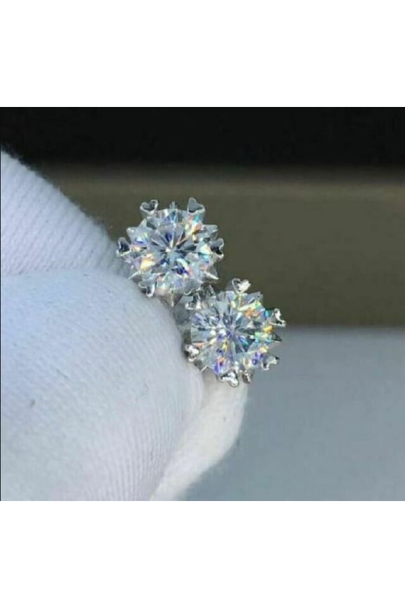 1Ct Lab Created Diamond Round Cut Fancy Stud Earrings 14K White Gold Plated