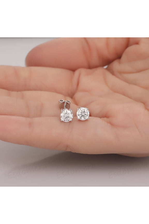 1Ct Lab Created Diamond Round Cut Leady Solitaire Simple & Classy Push Back Stud Earrings In 14K White Gold Plated