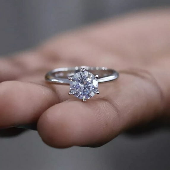 1Ct Lab Created Diamond Round Cut Solitaire Engagement Ring 14K White Gold Plated