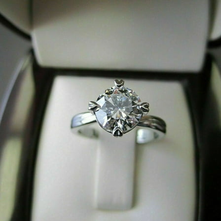 1Ct Lab Created Diamond Round Cut Solitaire Engagement Ring 14K White Gold Plated