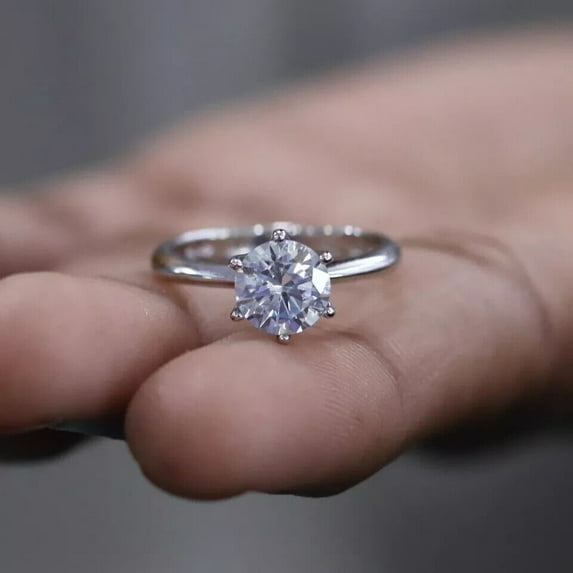 1Ct Lab Created Diamond Round Cut Solitaire Engagement Ring 14K White Gold Plated